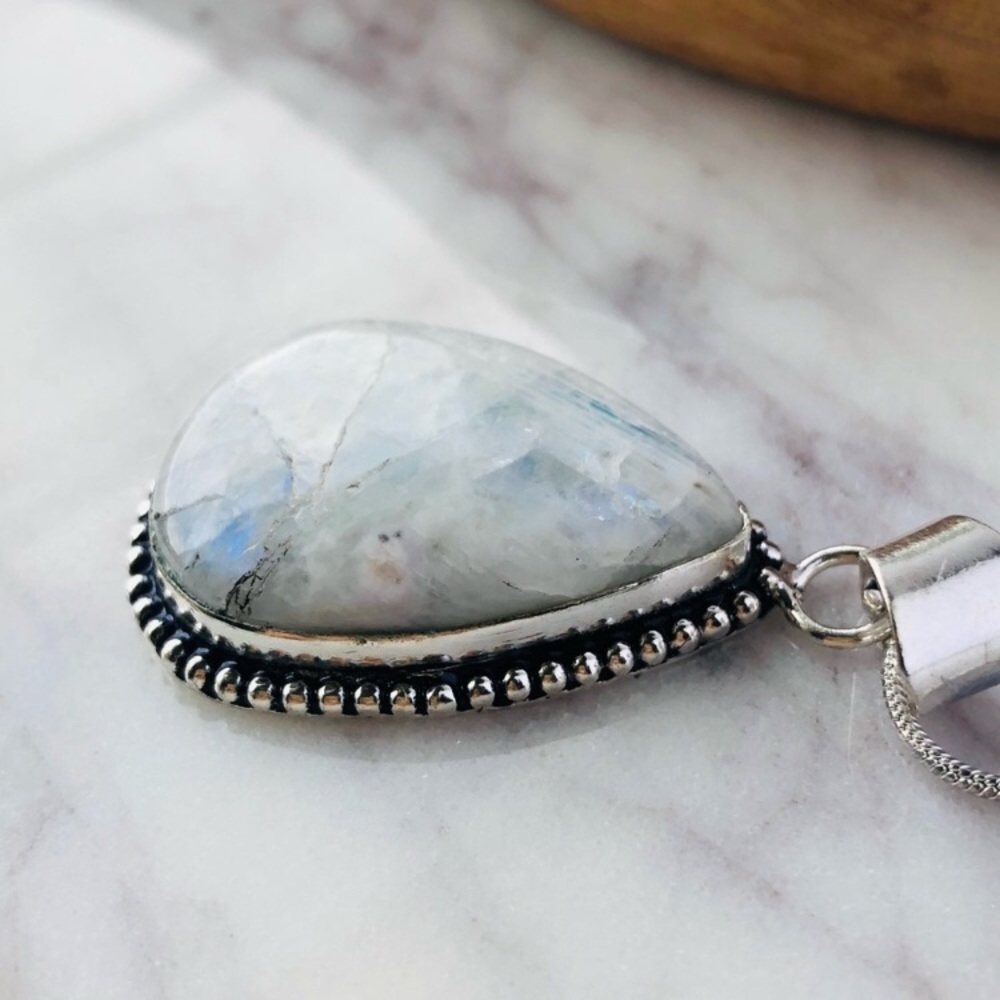 Moonstone Pear Shape Stone Statement Boho Necklace - image 4
